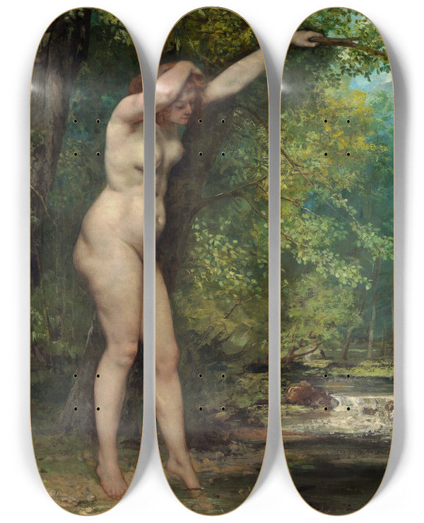 Triptych art skateboard deck of Gustave Courbet The Young Bather by Gustave Courbet (1819-1877)