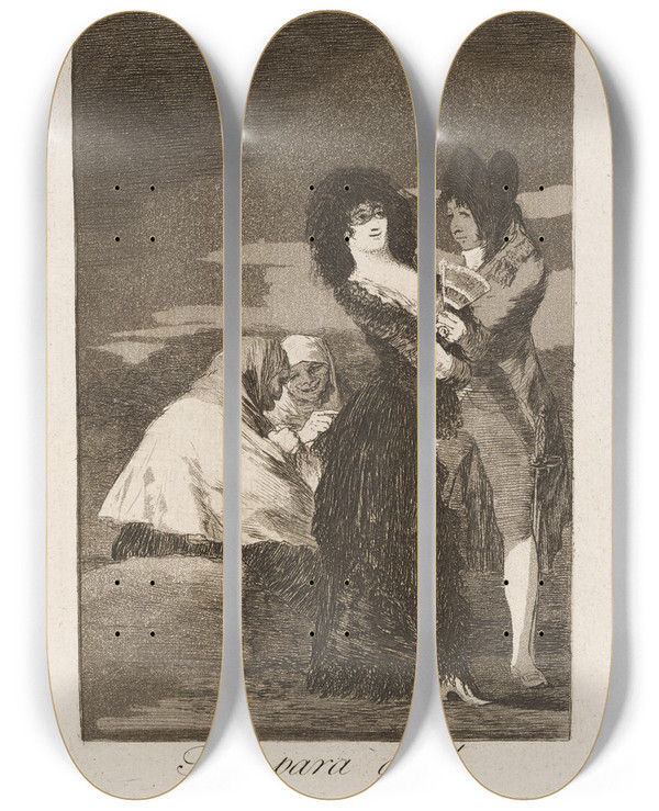 Triptych art skateboard deck of Francisco De Goya Tal Para Qual Two Of A Kind by Francisco de Goya (1746-1828)