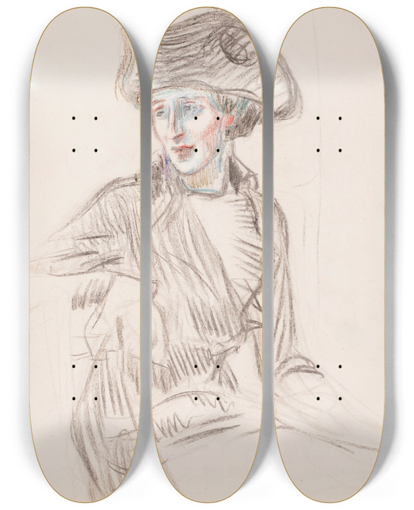 Triptych art skateboard deck of Magnus Enckell Rouva Anni Lagerborg by Magnus Enckell (1870-1925)