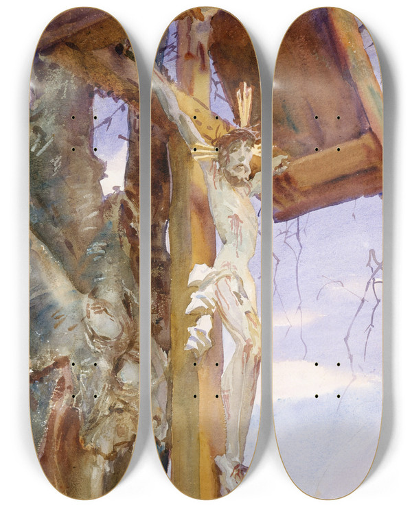 Triptych art skateboard deck of John Singer Sargent Tyrolese Crucifix by John Singer Sargent (1856-1925)