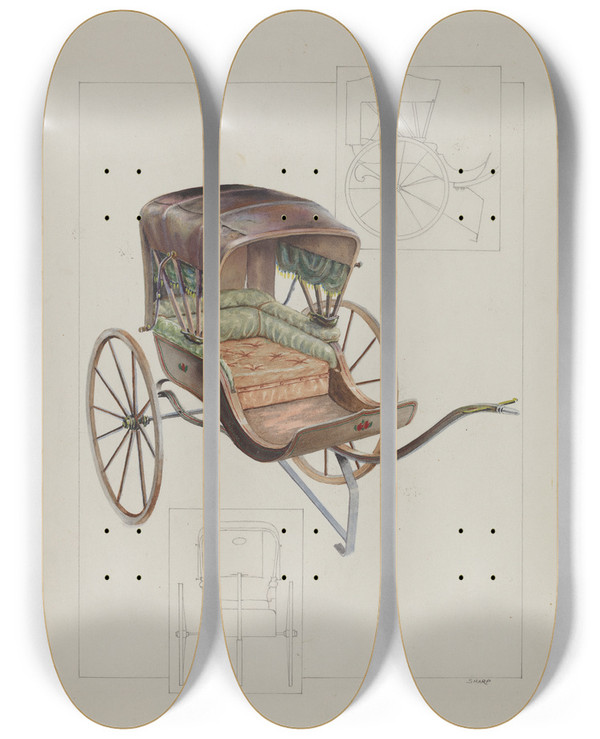 Triptych art skateboard deck of Floyd R Sharp Baby Buggy by Floyd R Sharp