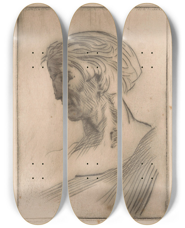 Triptych art skateboard deck of Willem Van Konijnenburg Portret Van Een Onbekende Man by Willem van Konijnenburg (1868-1943)