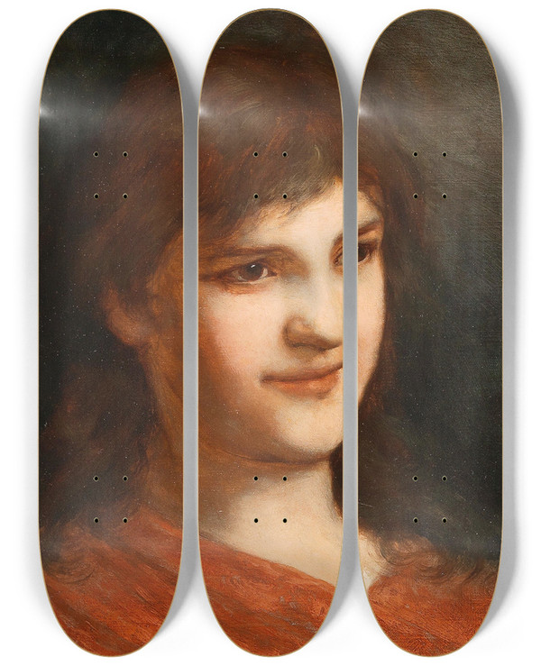 Triptych art skateboard deck of Gabriel Von Max Portrait Of A Woman by Gabriel Von Max (1840-1915)