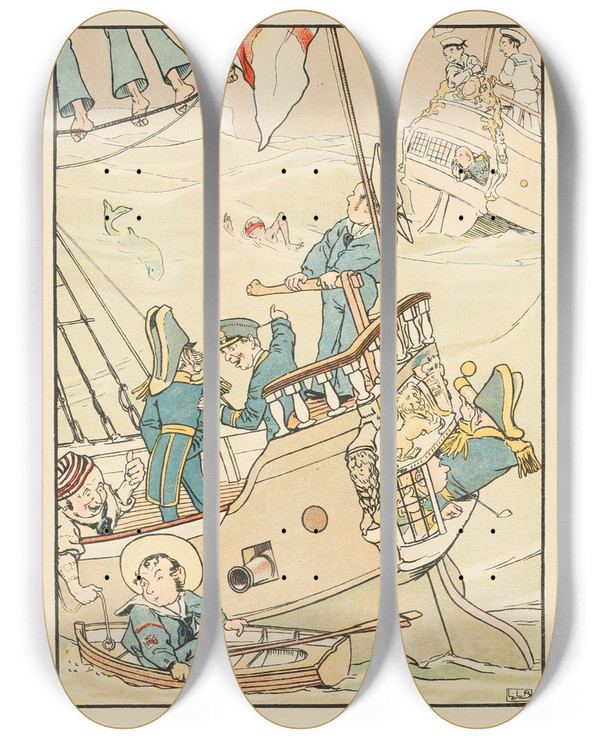 Triptych art skateboard deck of Leonard Leslie Brooke The Pelican Chorus Other Nonsense Verses Pl2 by Leonard Leslie Brooke (1862-1940)