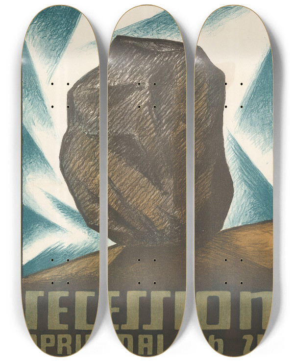 Triptych art skateboard deck of Richard Harlfinger Secession by Richard Harlfinger (1873-1948)