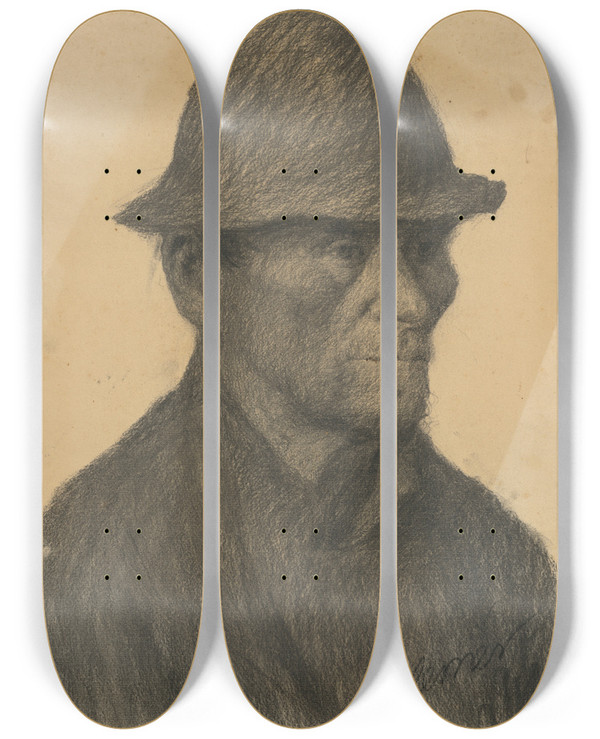 Triptych art skateboard deck of Elemr Halszhradil Podobize Mua by Elemir Halasz Hradil (1873-1948)