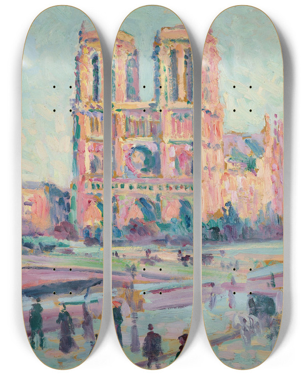 Triptych art skateboard deck of Maximilien Luce Notredame De Paris by Maximilien Luce (1858-1941)