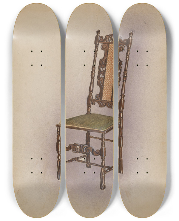 Triptych art skateboard deck of Nicholas Gorid Side Chair_5 by Nicholas Gorid (20-)