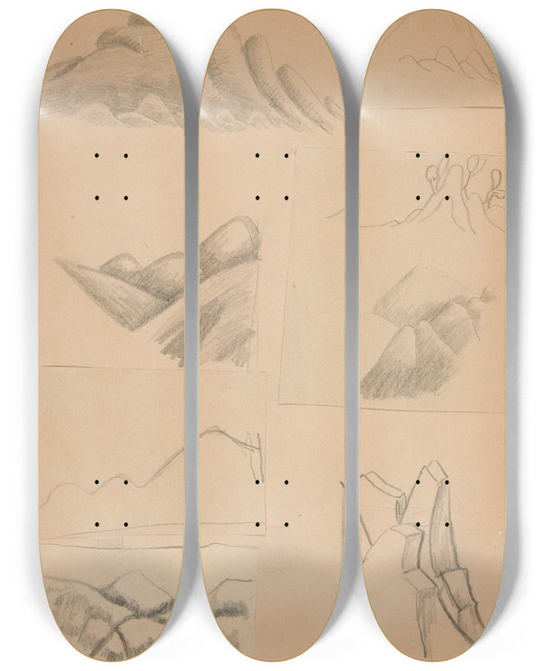 Triptych art skateboard deck of Viking Eggeling Original Drawings 21 by Viking Eggeling (1880-1925)