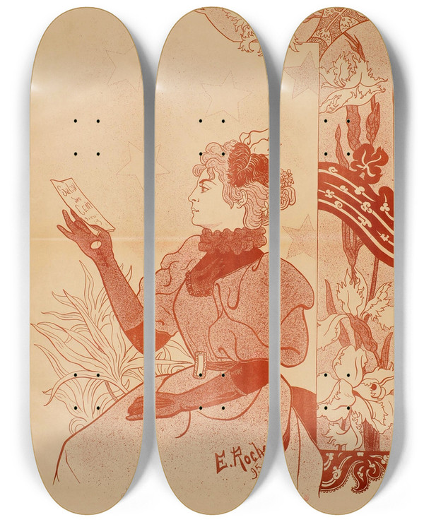 Triptych art skateboard deck of Edmond Rocher Salon Des Cent_1 by Edmond Rocher (1873-1948)