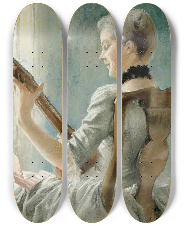 Triptych art skateboard deck of Albert Edelfelt Dalins Spring Song by Albert Edelfelt (1854-1905)