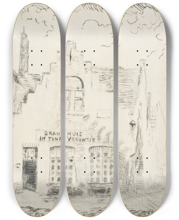 Triptych art skateboard deck of James Ensor The Shadow On The House by James Ensor (1860-1949)