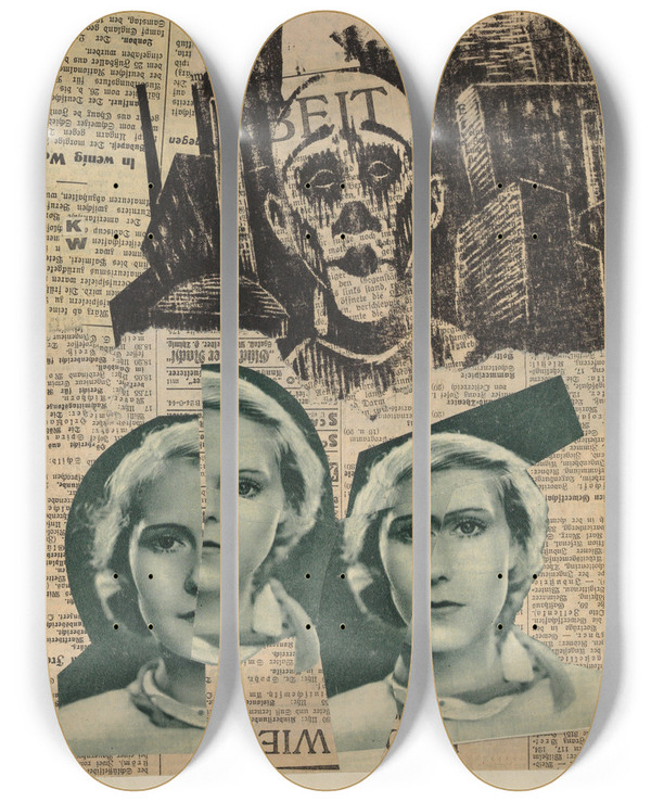 Triptych art skateboard deck of Karl Wiener Ohne Titel_15 by Karl Wiener (1901-1949)