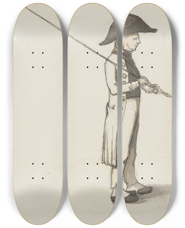 Triptych art skateboard deck of Jakob Frchtegott Dielmann Ein Schfer Mit Dreieckigem Hut by Jakob Furchtegott Dielmann (1809-1885)