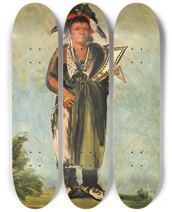 Triptych art skateboard deck of George Catlin Wahknzekaw The Snake by George Catlin (1796-1872)