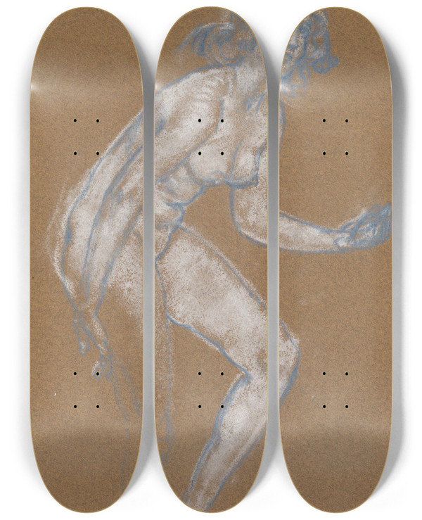 Triptych art skateboard deck of Arthur Bowen Davies Nude by Arthur Bowen Davies (1862-1928)