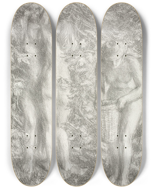 Triptych art skateboard deck of Charles Haslewood Shannon Summer by Charles Haslewood Shannon (1863-1937)