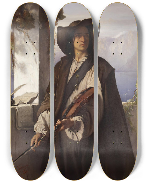Triptych art skateboard deck of Louis Gallait Art And Liberty by Louis Gallait (1810-1887)