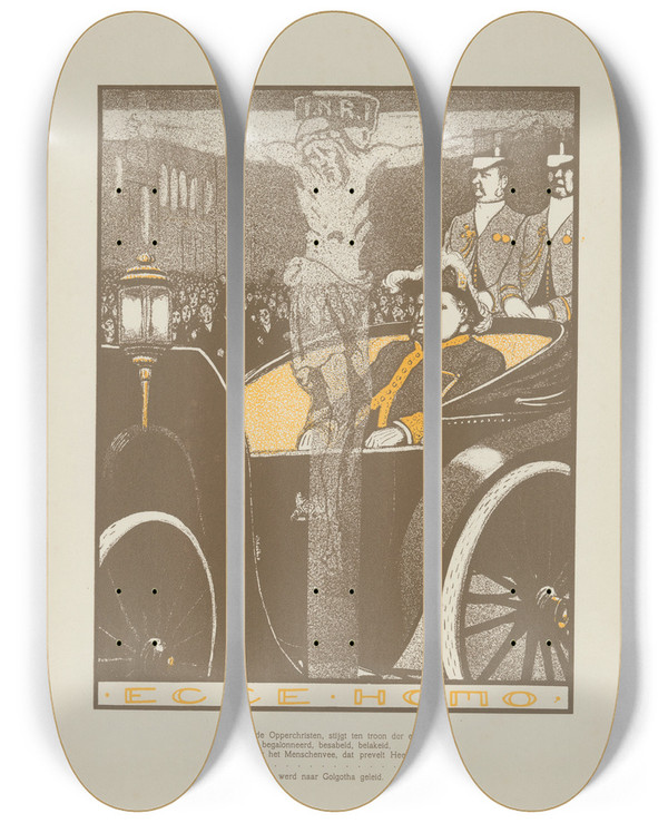 Triptych art skateboard deck of Albert Hahn Ecce Homo by Albert Hahn (1877-1918)