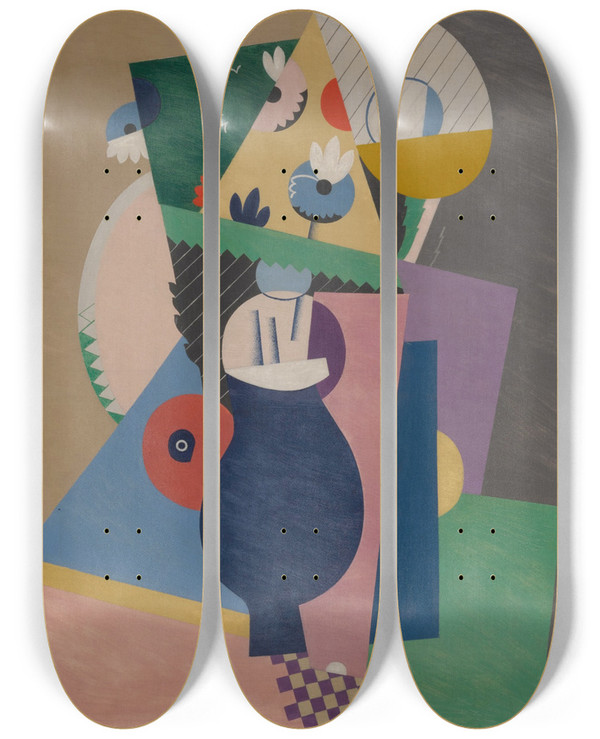 Triptych art skateboard deck of Georges Valmier Pot De Fleurs by Georges Valmier (1885-1937)