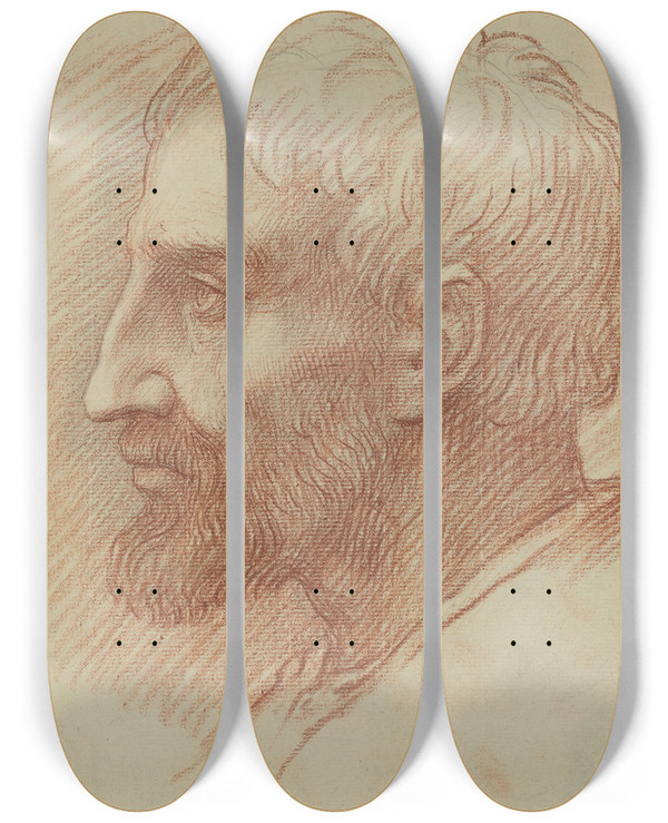 Triptych art skateboard deck of Alphonse Legros Head Of A Man Iii by Alphonse Legros (1837-1911)