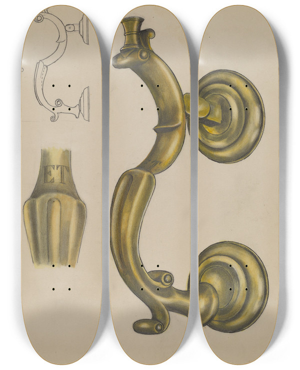 Triptych art skateboard deck of Jack Staloff Door Knocker_2 by Jack Staloff