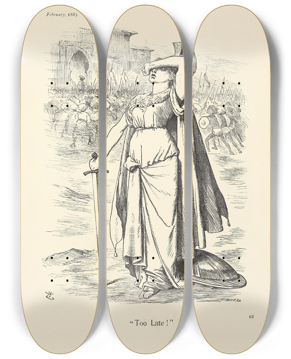 Triptych art skateboard deck of Sir John Tenniel Too Late by Sir John Tenniel (1820-1914)