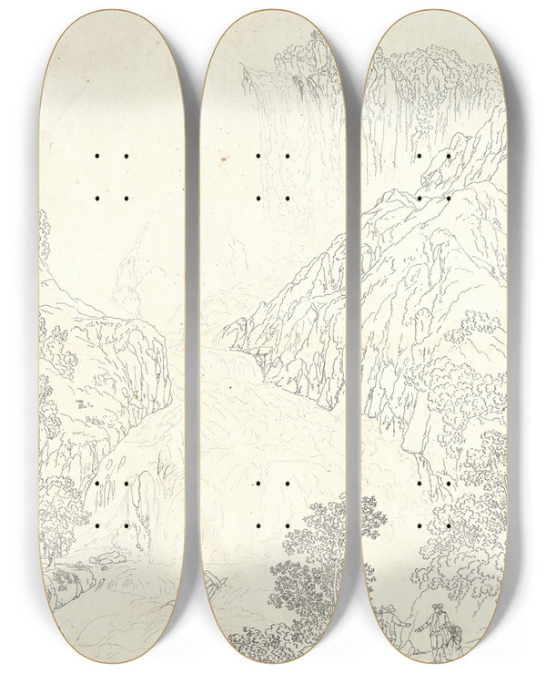 Triptych art skateboard deck of Jakob Philipp Hackert The Cascata Delle Marmore At Terni by Jakob Philipp Hackert (1737-1807)