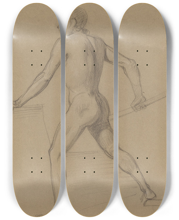 Triptych art skateboard deck of Tommaso Minardi A Male Nude Moving To The Left by Tommaso Minardi (1787-1871)