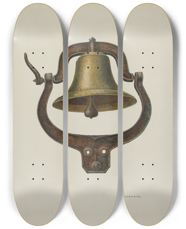 Triptych art skateboard deck of William Kieckhofel Dinner Bell by William Kieckhofel (20-)