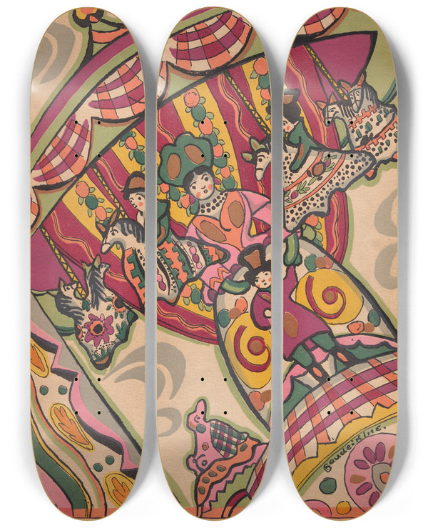 Triptych art skateboard deck of Ralph Barton Chauvesouris Program_2 by Ralph Barton (1891-1931)