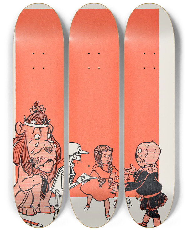 Triptych art skateboard deck of William Wallace Denslow The Good Witch Grants Dorothys Wiish by William Wallace Denslow (1856-1915)