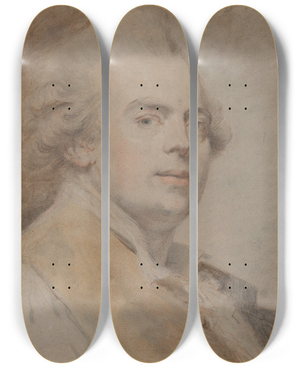 Triptych art skateboard deck of Claude Hoin Selfportrait by Claude Hoin (1750-1817)