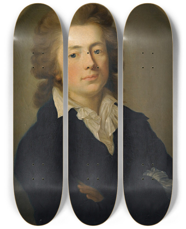 Triptych art skateboard deck of Anton Graff Portrait Of Jan Potocki by Anton Graff (1736-1813)