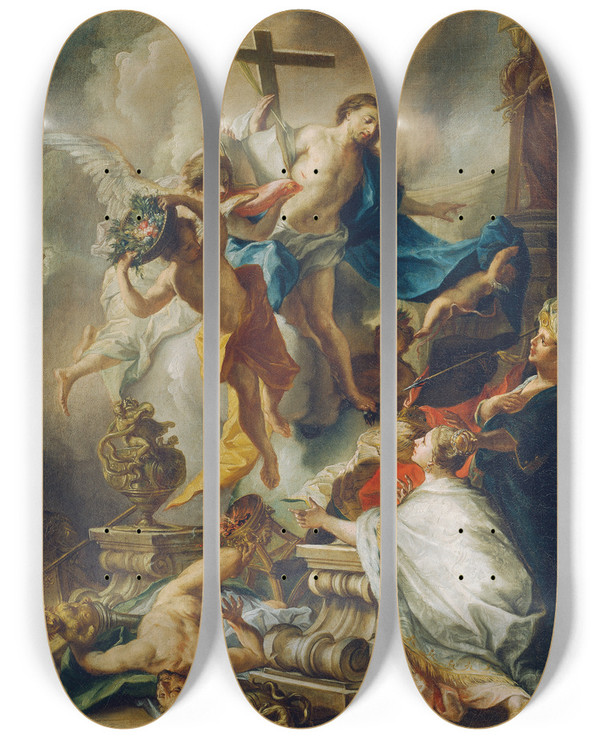Triptych art skateboard deck of Johann Evangelist Holzer Sieg Des Christentums Ber Das Heidentum by Johann Evangelist Holzer (1709-1740)
