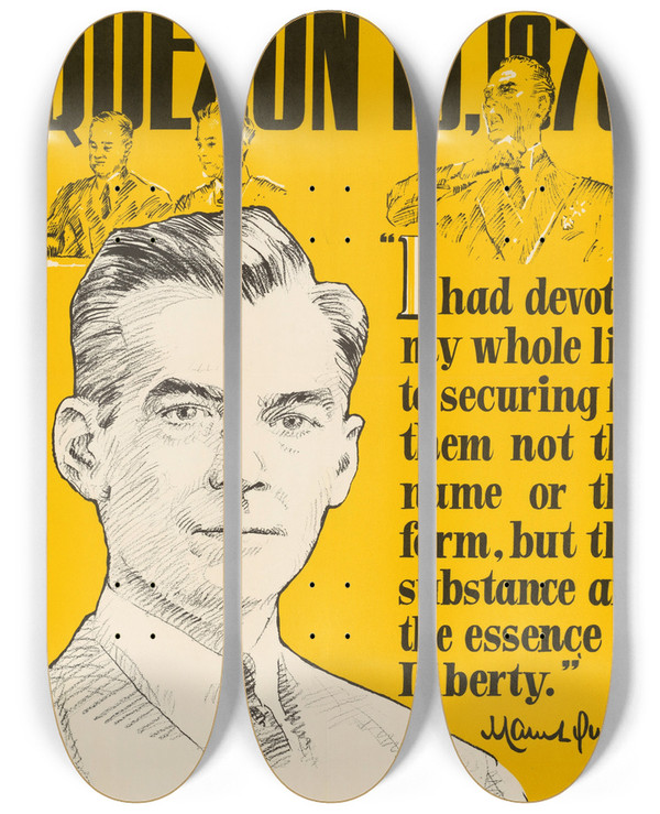 Triptych art skateboard deck of Us Information Agency Manuel L Quezon by U S Information Agency (1953-1999)