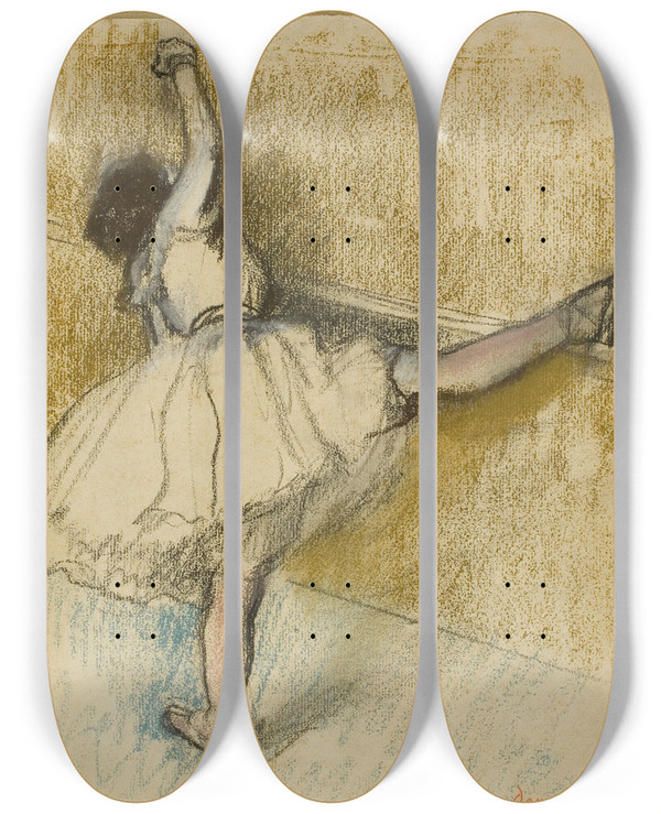 Triptych art skateboard deck of Edgar Degas Dancer Stretching At The Bar by Edgar Degas (1834-1917)