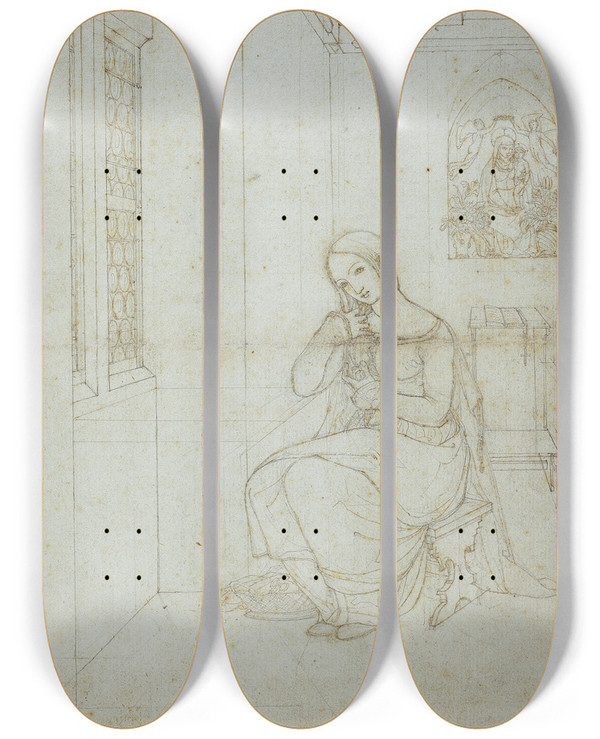 Triptych art skateboard deck of Franz Pforr Mary In The Chamber Ii by Franz Pforr (1788-1812)