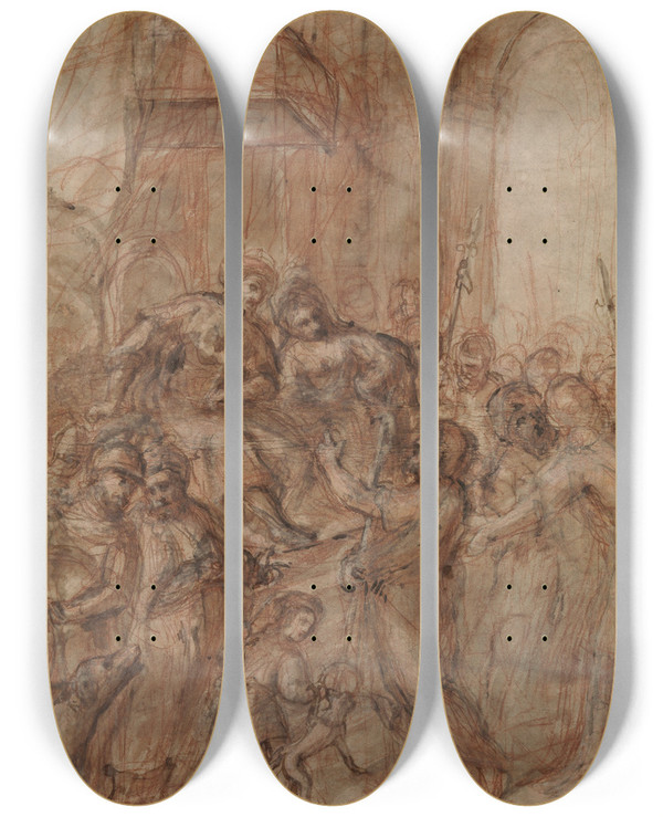 Triptych art skateboard deck of Circle Of Morazzone Pier Francesco Mazzucchelli Saint John The Baptist Before Herod And Herodias by Circle Of Morazzone Pier Francesco Mazzucchelli (1573-1626)