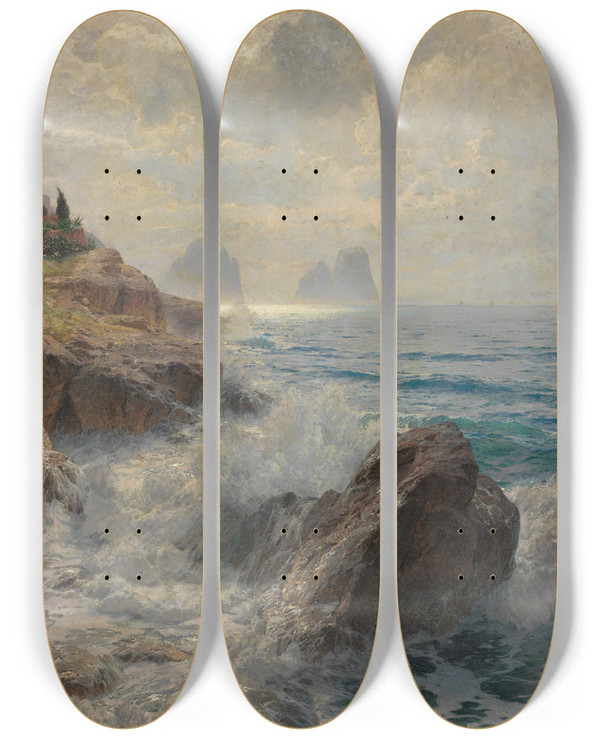Triptych art skateboard deck of Karl Boehme Morgenstimmung Am Strand Von Capri by Karl Behm