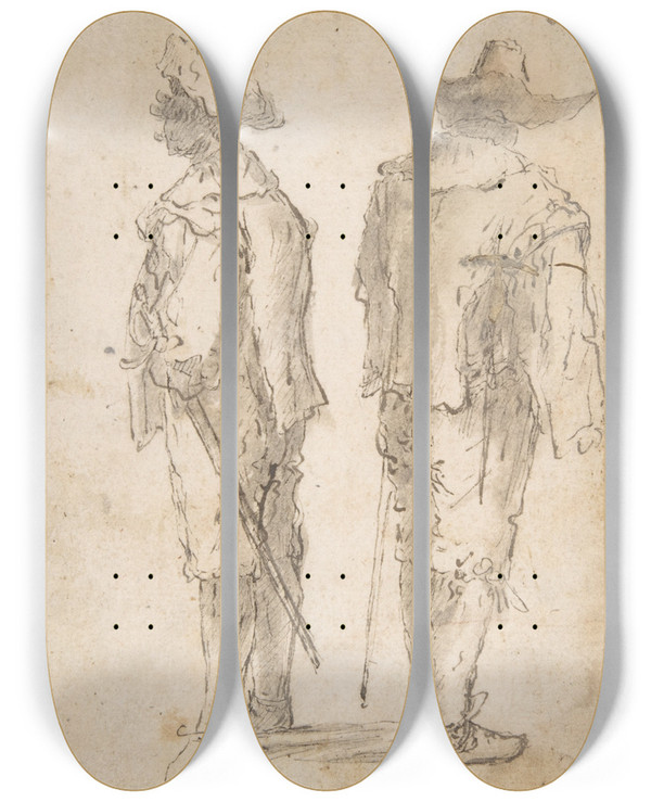 Triptych art skateboard deck of Domenico Gargiulo Two Standing Men by Domenico Gargiulo (1609-1675)