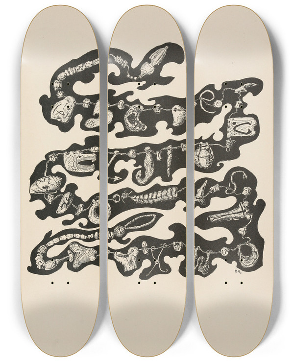 Triptych art skateboard deck of Rudyard Kipling Beads by Rudyard Kipling (1865-1936)