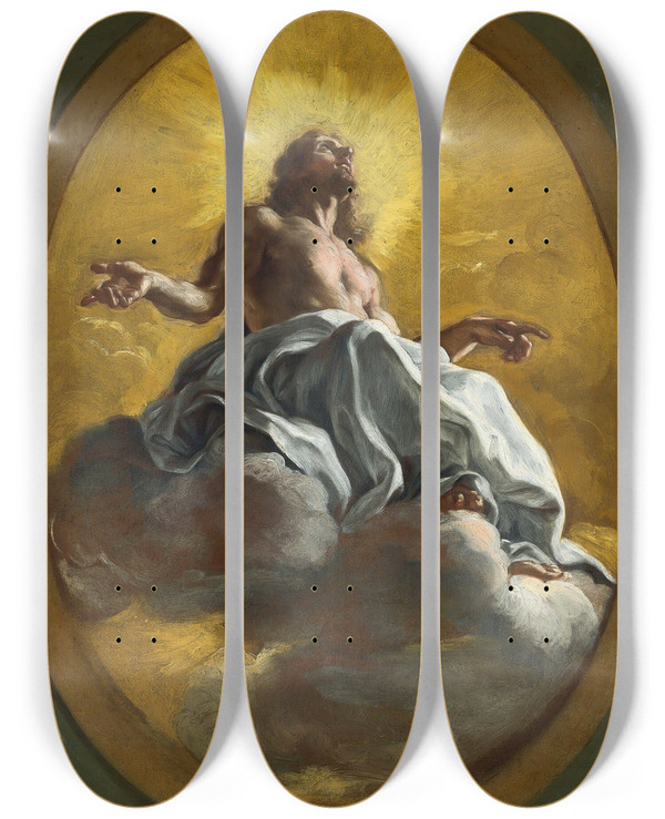 Triptych art skateboard deck of Giovanni Battista Gaulli Christ In Glory by Giovanni Battista Gaulli (1639-1709)