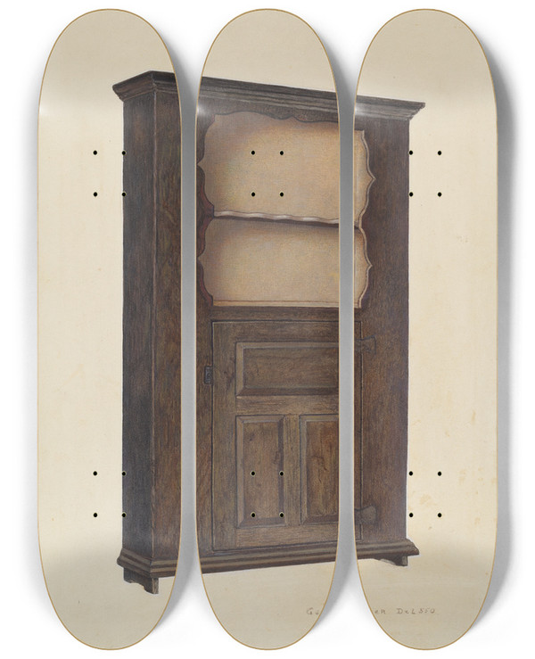 Triptych art skateboard deck of George H Alexander Corner Cupboard by George H Alexander