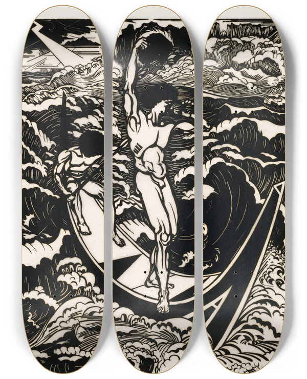 Triptych art skateboard deck of Johannes Frederik Engelbert Ten Klooster De Overwinnaar by Johannes Frederik Engelbert Ten Klooster (1873-1940)