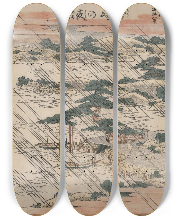 Triptych art skateboard deck of Katsushika Hokusai Karasaki No Yau by Katsushika Hokusai (1760-1849)
