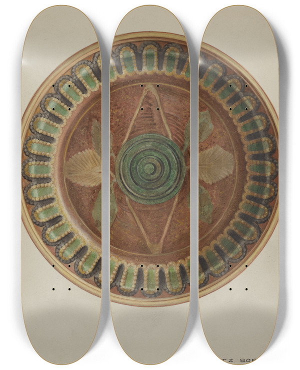 Triptych art skateboard deck of Fritz Boehmer Pa German Deep Dish by Fritz Boehmer
