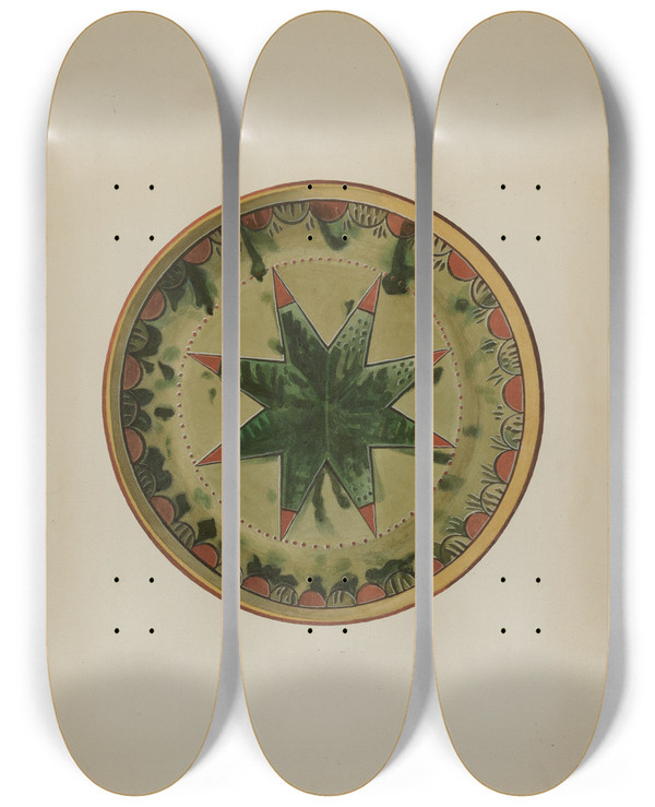 Triptych art skateboard deck of Henry Moran Pa German Plate by Henry Moran