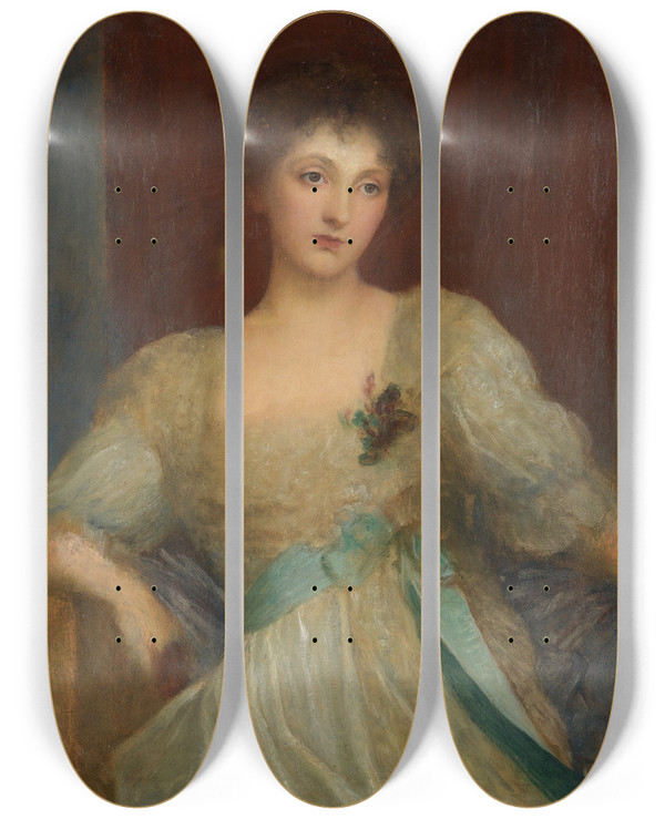 Triptych art skateboard deck of George Frederic Watts Portrait Of Norah Bourke by George Frederic Watts (1817-1904)