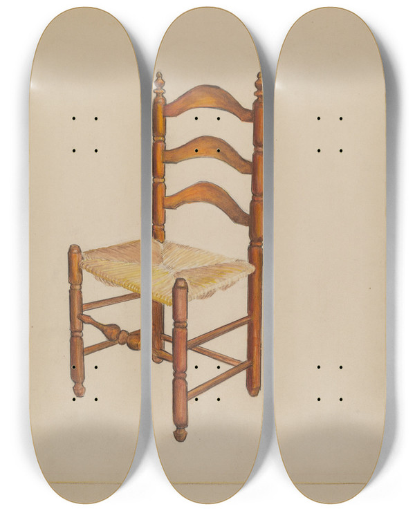 Triptych art skateboard deck of George Nelson Straw Bottom Chair by George Nelson